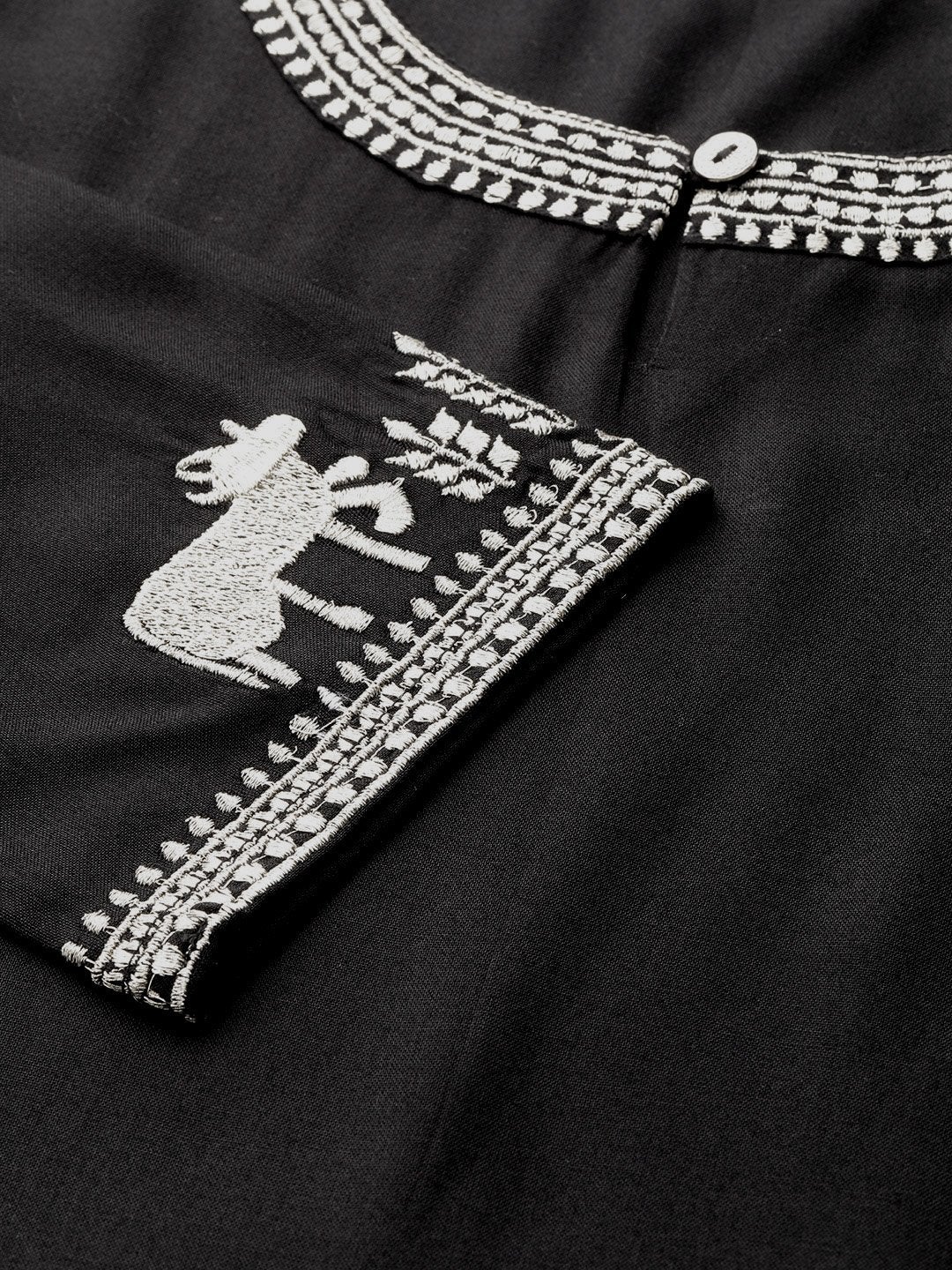 Women's Black Zari Nandi Embroidery Anarkali Kurta - SHAE