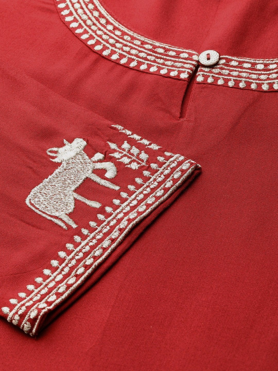 Women's Maroon Zari Nandi Embroidery Anarkali Kurta - SHAE