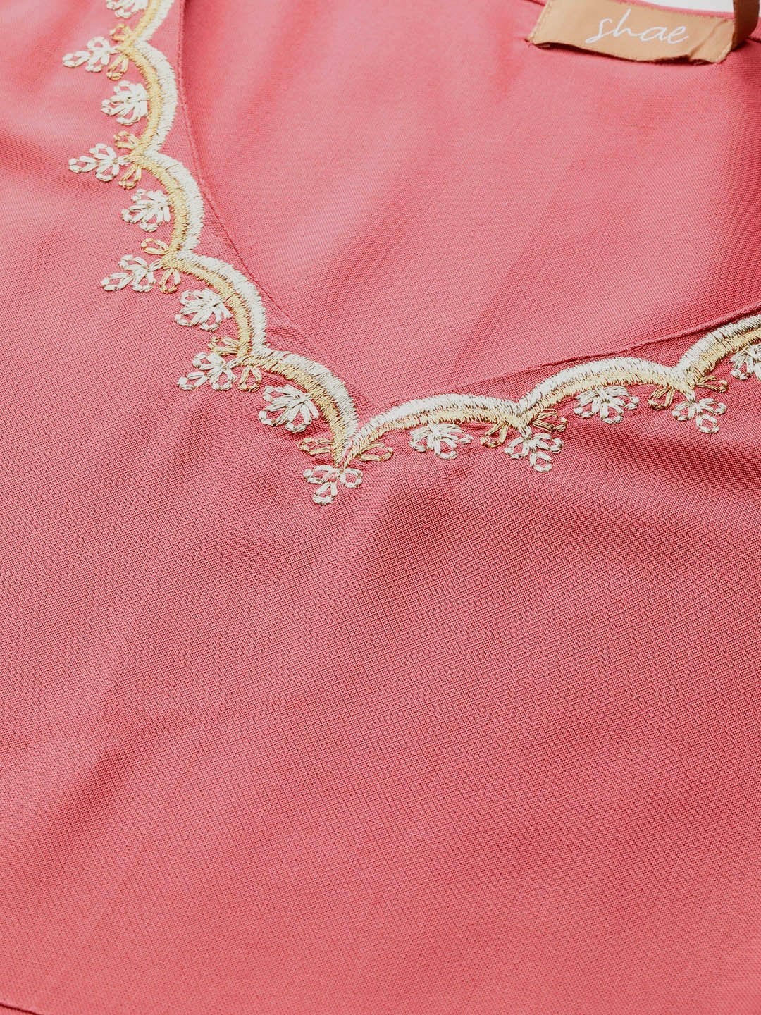 Women's Dull Pink Zari Embroidery Pocket Kurta - SHAE