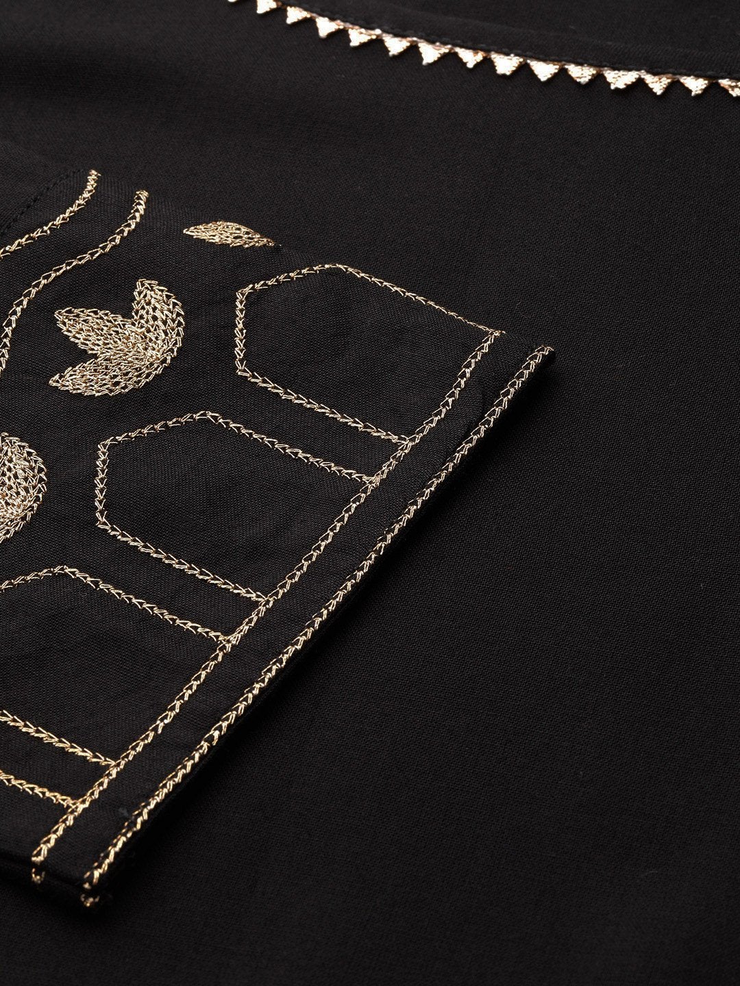 Women's Black Zari Embroidered Cuff Sleeve Kurta - SHAE