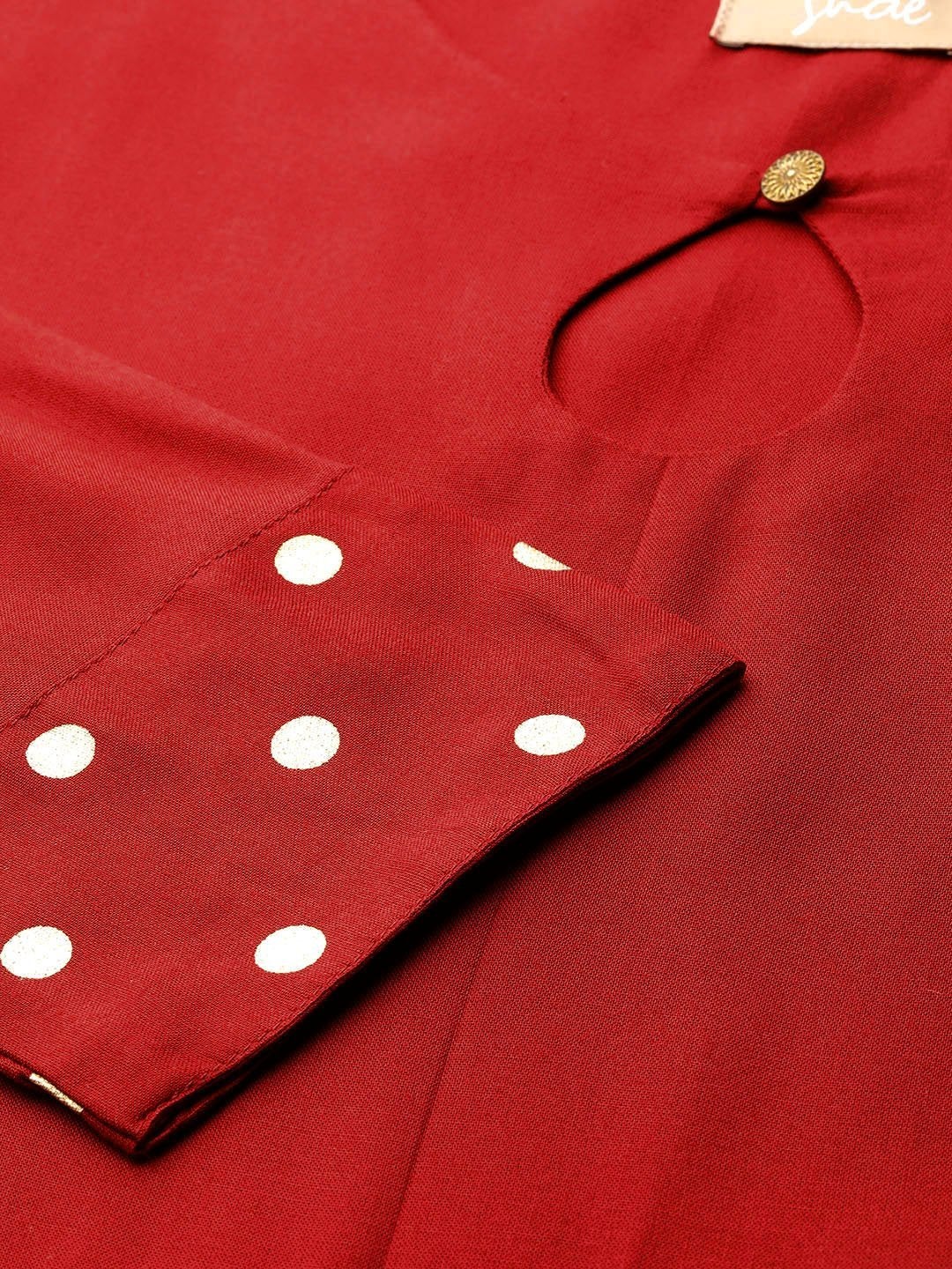 Women's Maroon Foil Print Cuff Sleeve Anarkali Kurta - SHAE