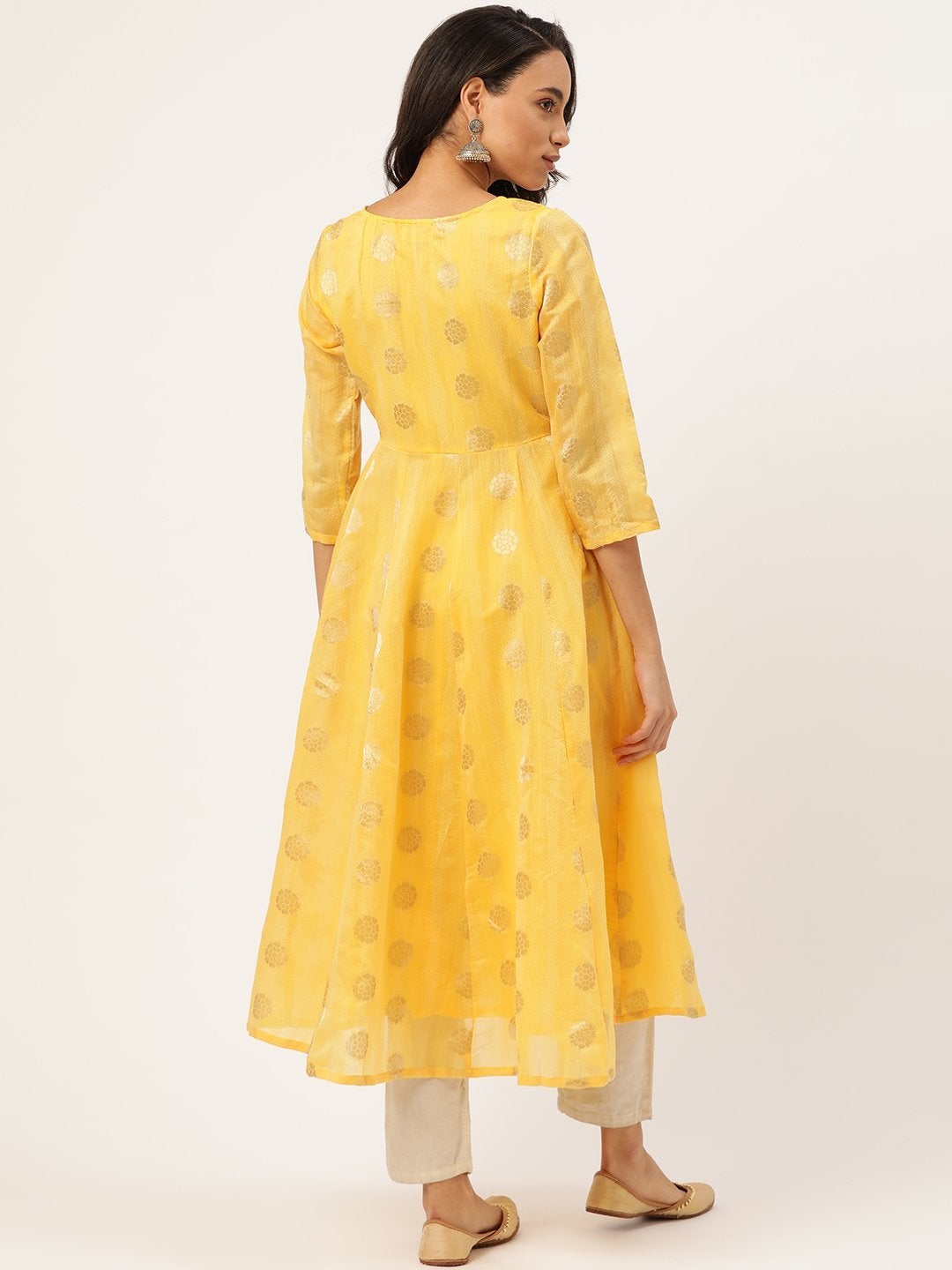 Women's Yellow Chanderi Jacquard Anarkali Kurta - SHAE