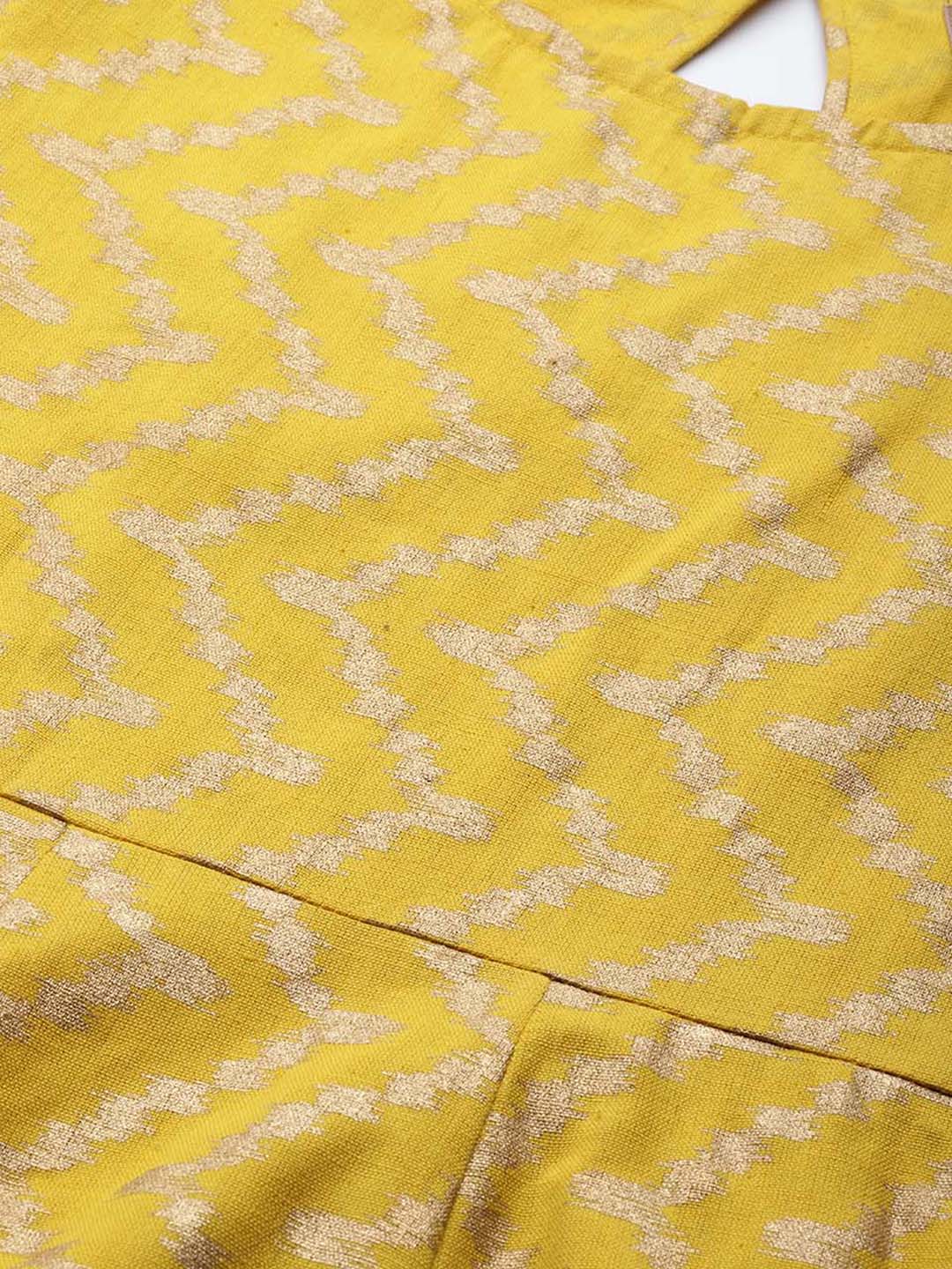 Women's Yellow Foil Chevron Anarkali Midi Kurta - SHAE