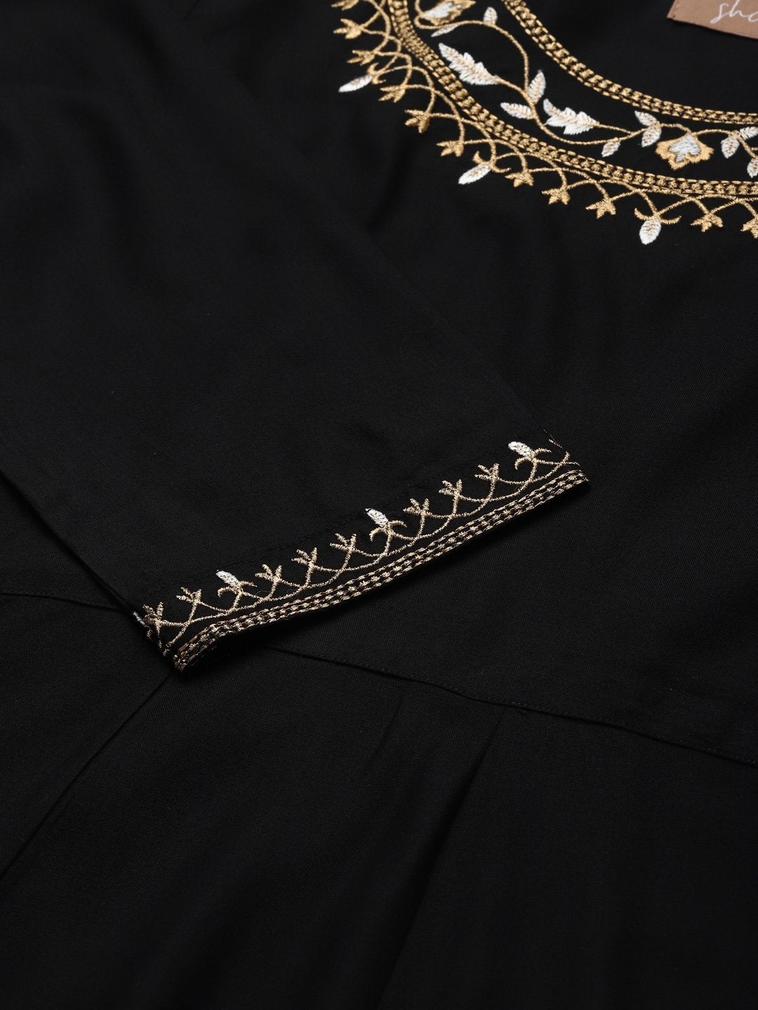 Women's Black Neck Embroidery Anarkali Kurta - SHAE