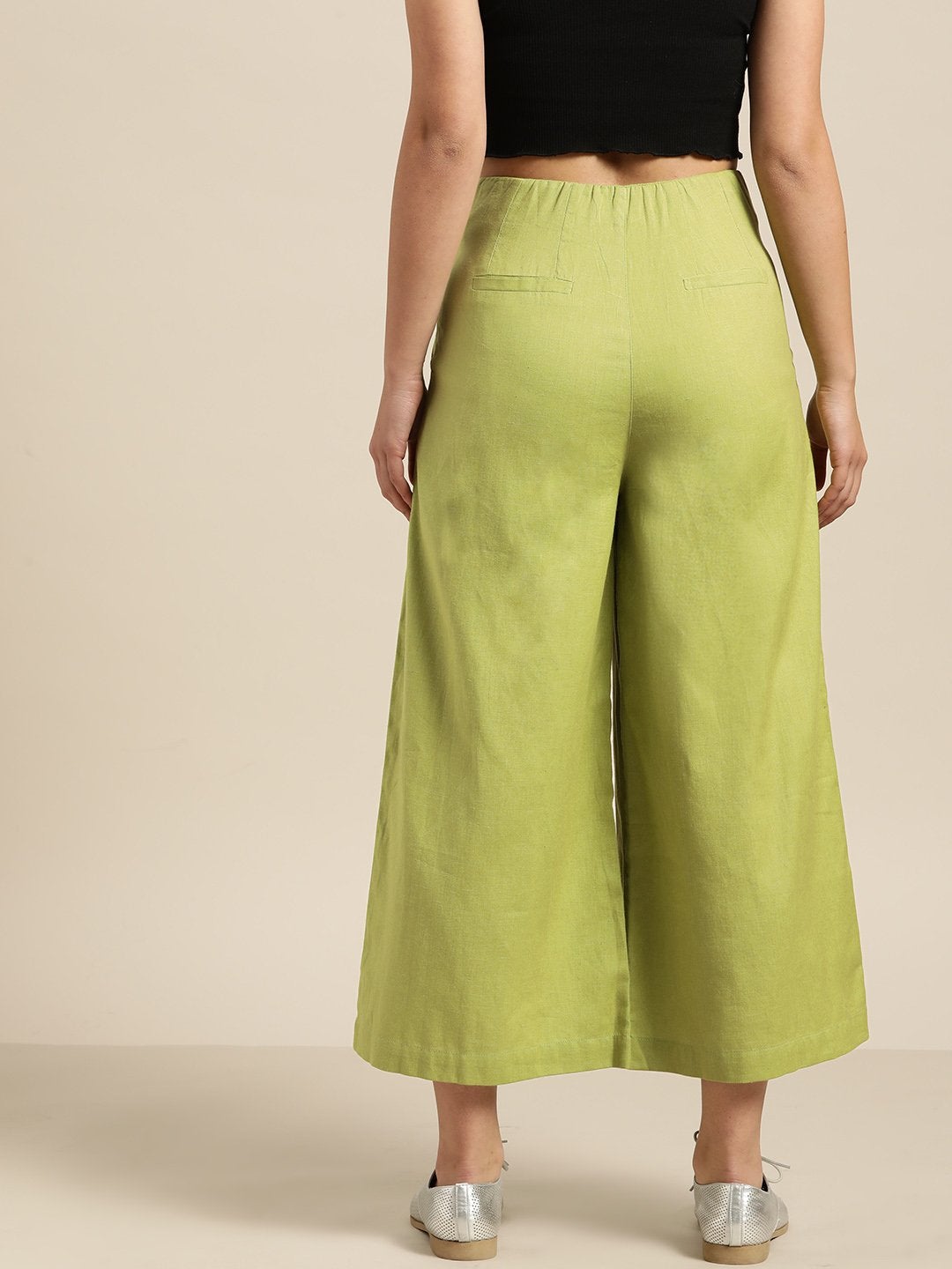 Women's Green Waist Button Culottes - SASSAFRAS