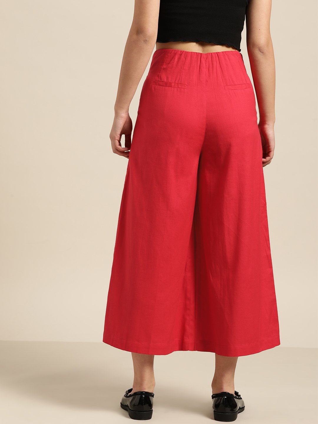 Women's Red Waist Button Culottes - SASSAFRAS