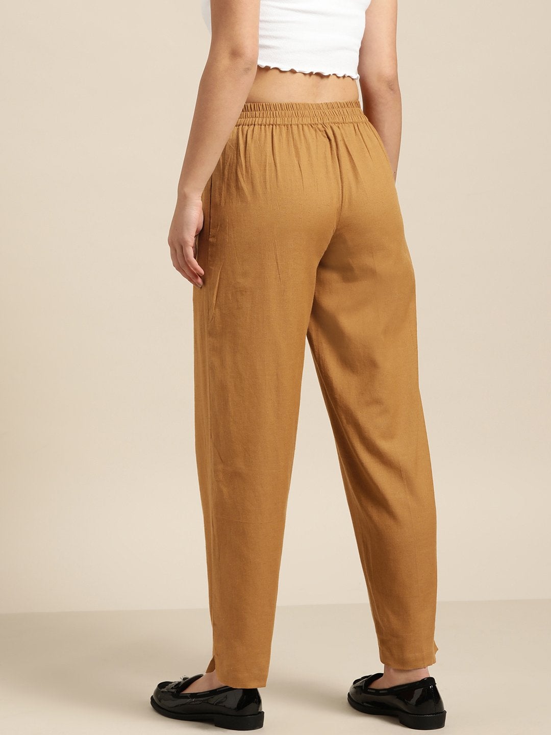 Women's Brown Tapered Pants With Inlay Pockets - SASSAFRAS