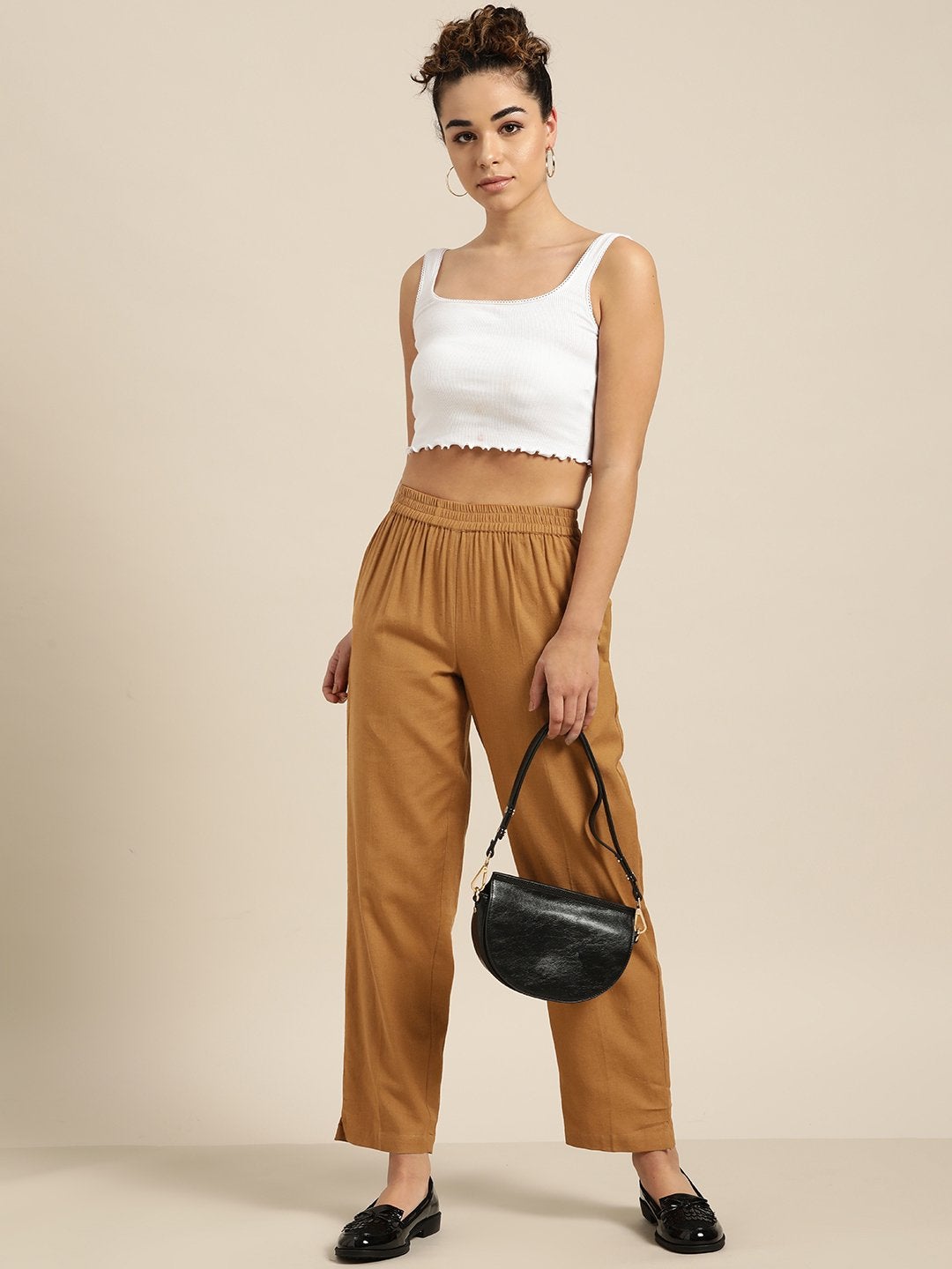 Women's Brown Tapered Pants With Inlay Pockets - SASSAFRAS