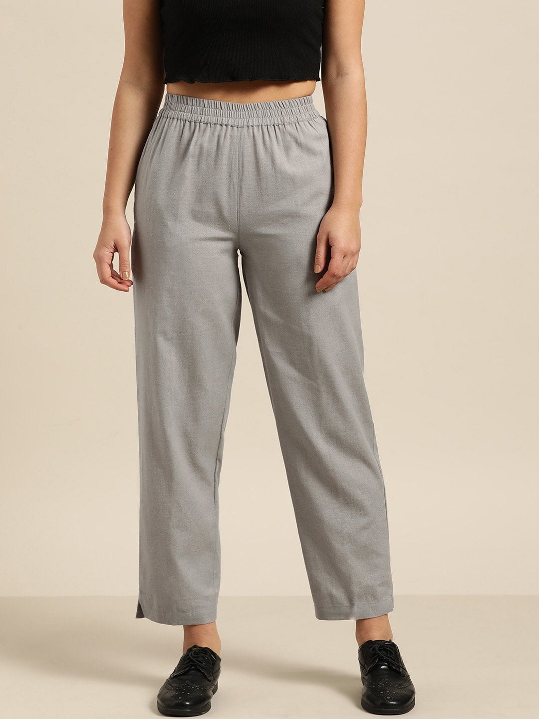 Women's Grey Tapered Pants With Inlay Pockets - SASSAFRAS