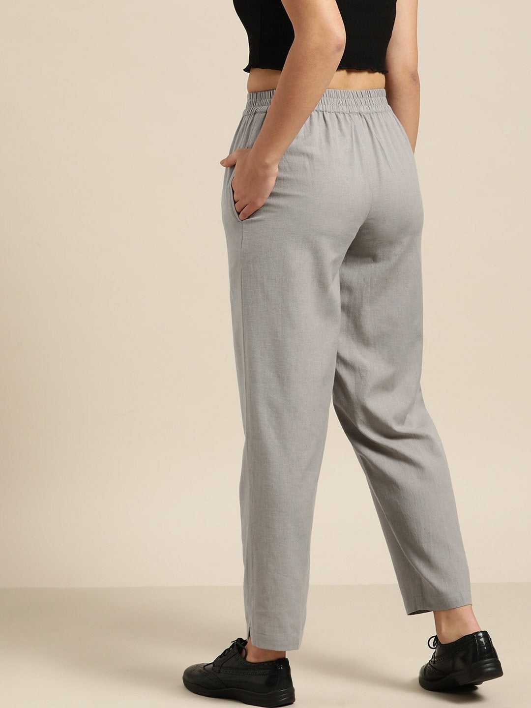 Women's Grey Tapered Pants With Inlay Pockets - SASSAFRAS