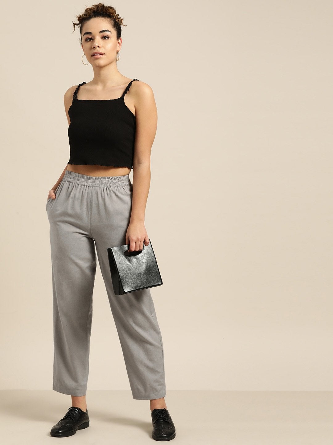 Women's Grey Tapered Pants With Inlay Pockets - SASSAFRAS