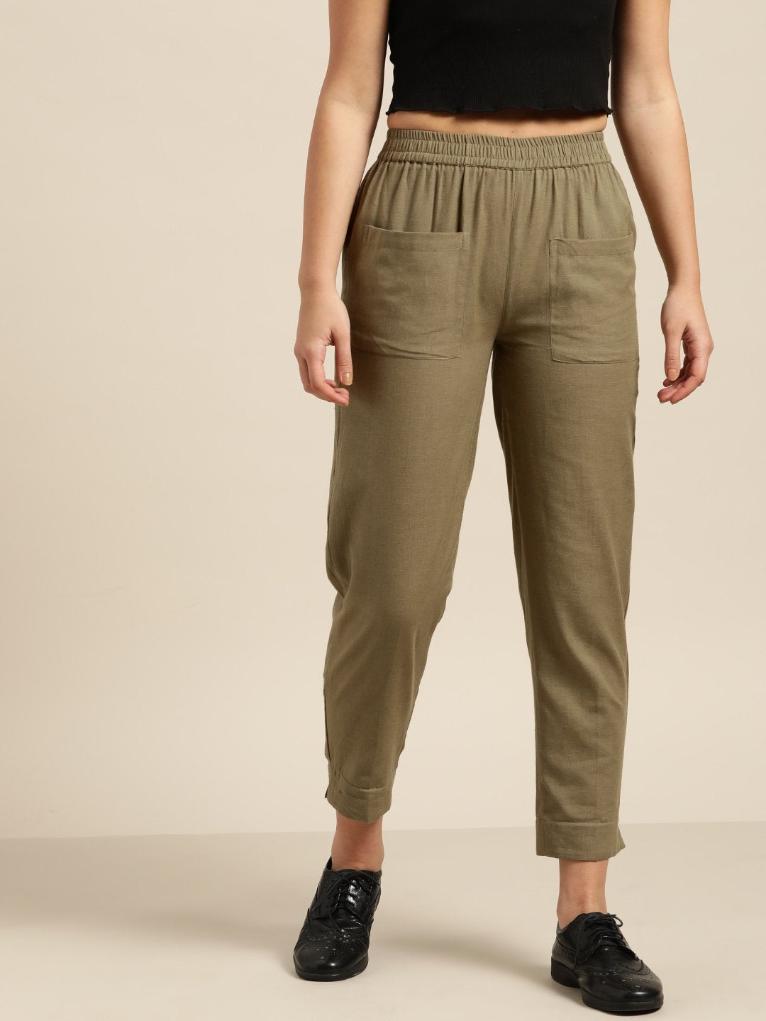 Women's Olive Patch Pocket Pants - SASSAFRAS