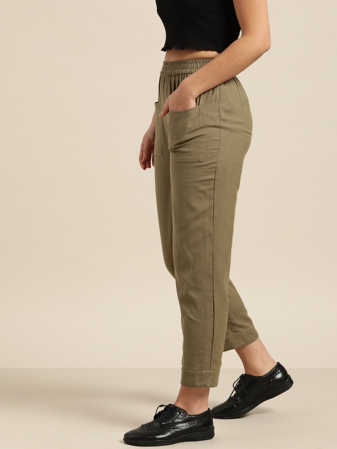 Women's Olive Patch Pocket Pants - SASSAFRAS