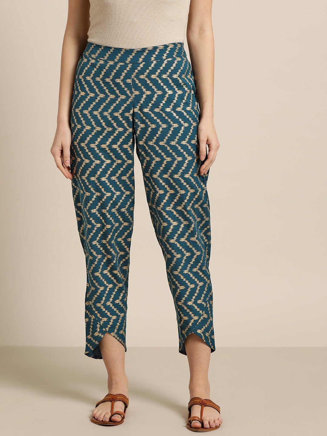 Women's Navy Chevron Foil Tulip Pants - SASSAFRAS