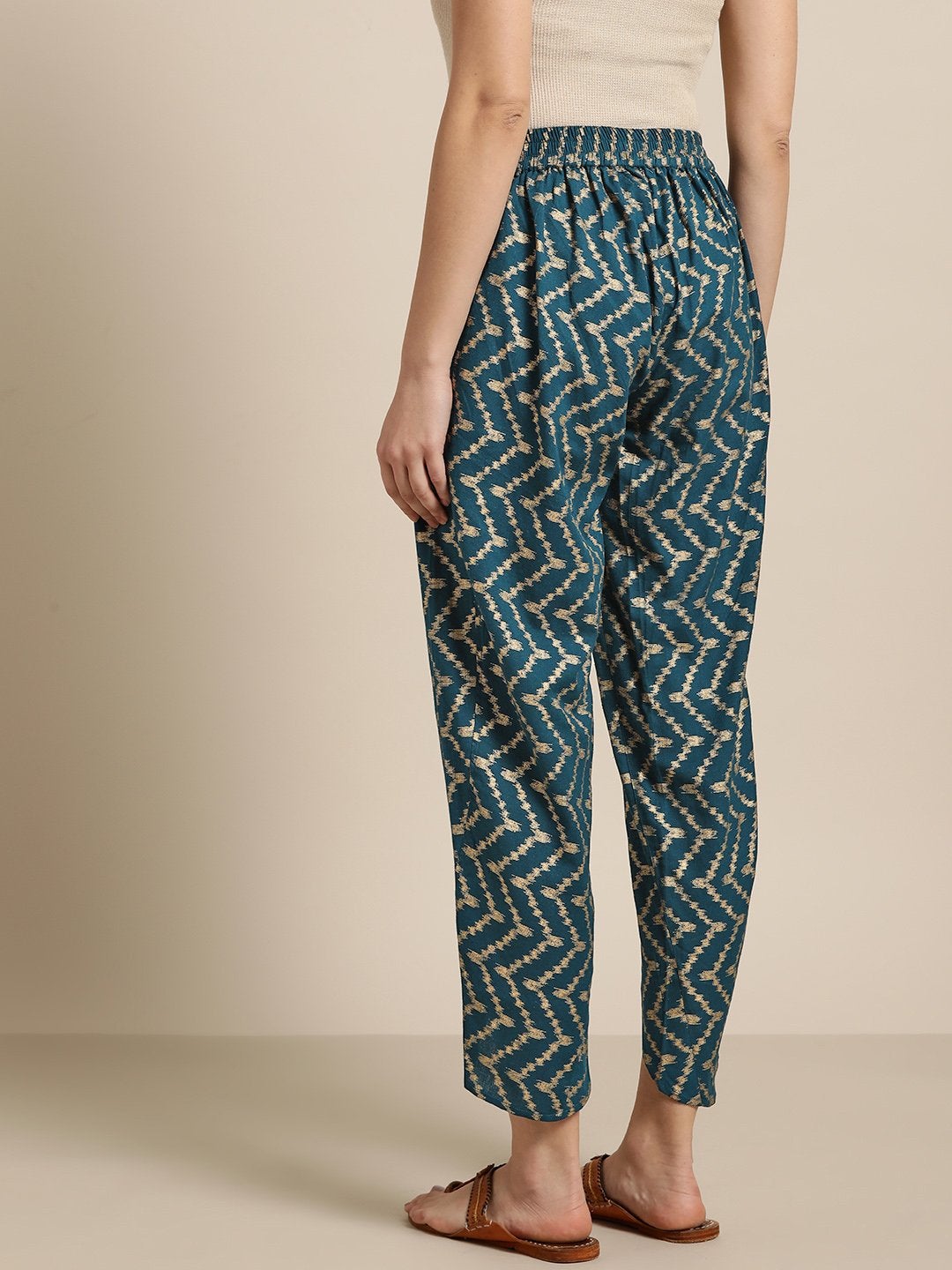 Women's Navy Chevron Foil Tulip Pants - SASSAFRAS