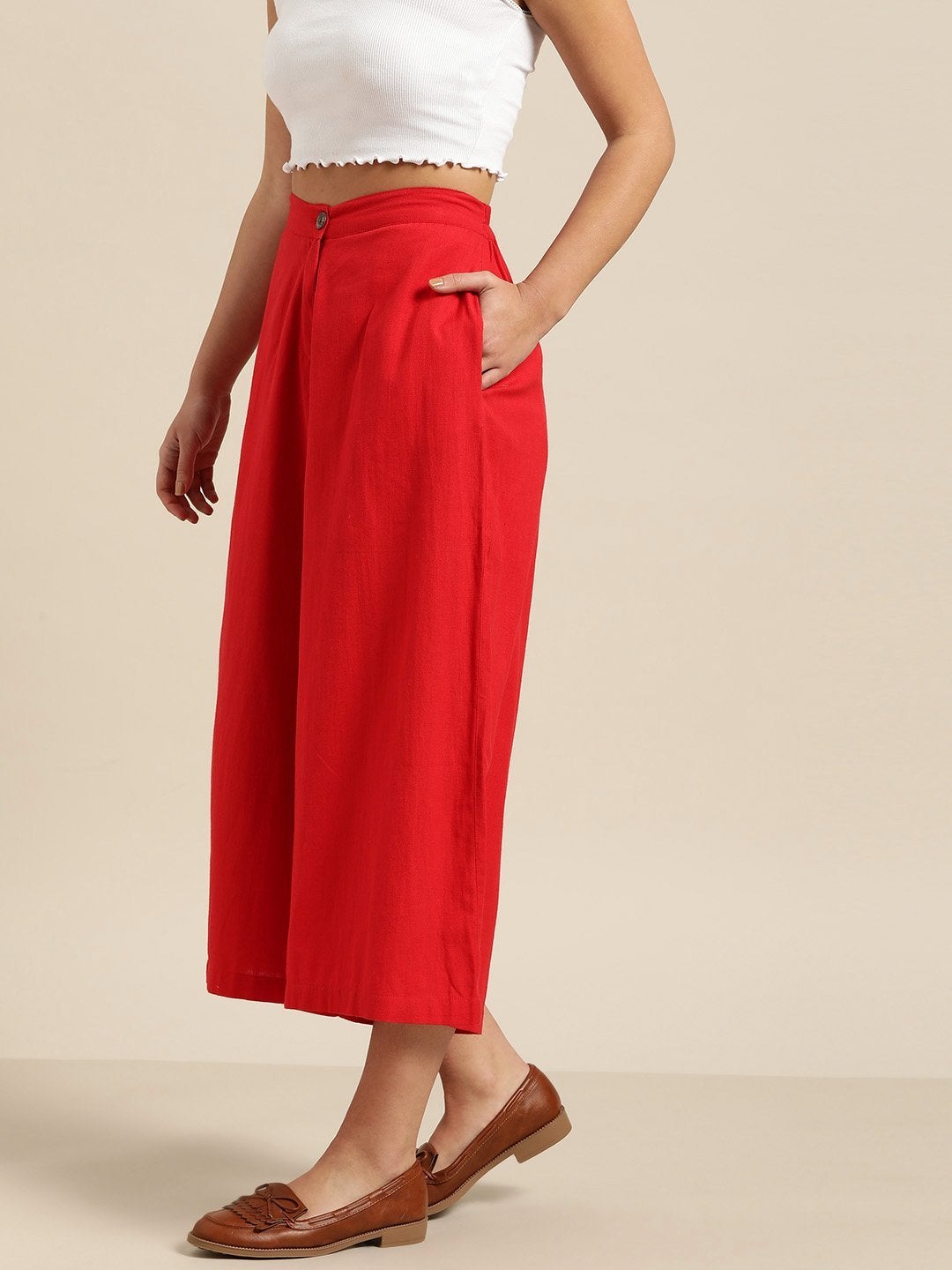 Women's Red Flared Pants - SASSAFRAS