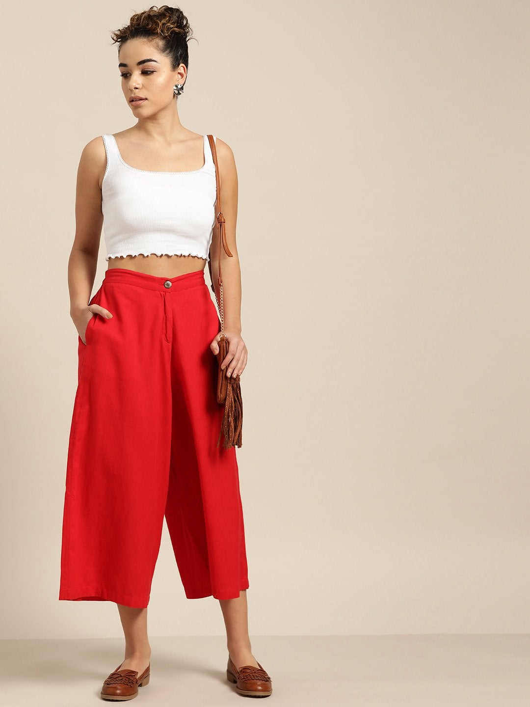 Women's Red Flared Pants - SASSAFRAS