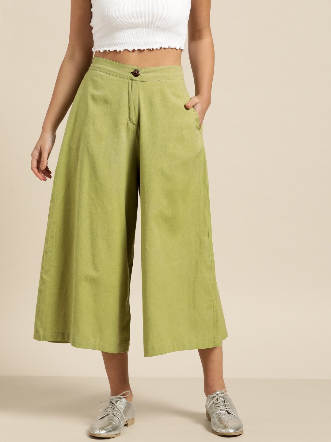 Women's Green Flared Pants - SASSAFRAS