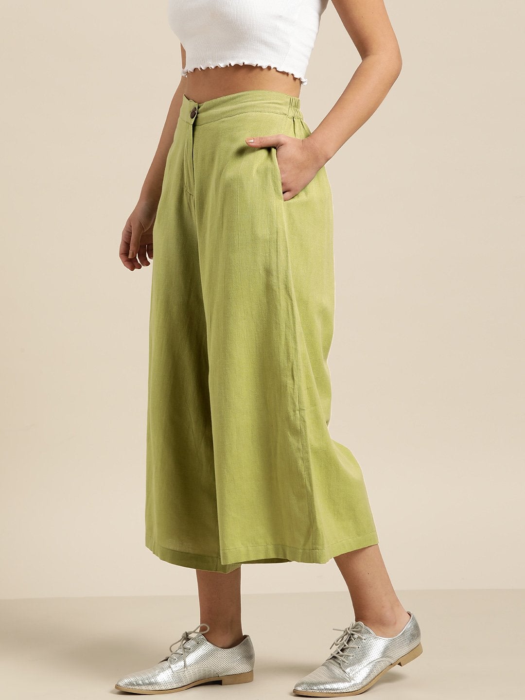 Women's Green Flared Pants - SASSAFRAS