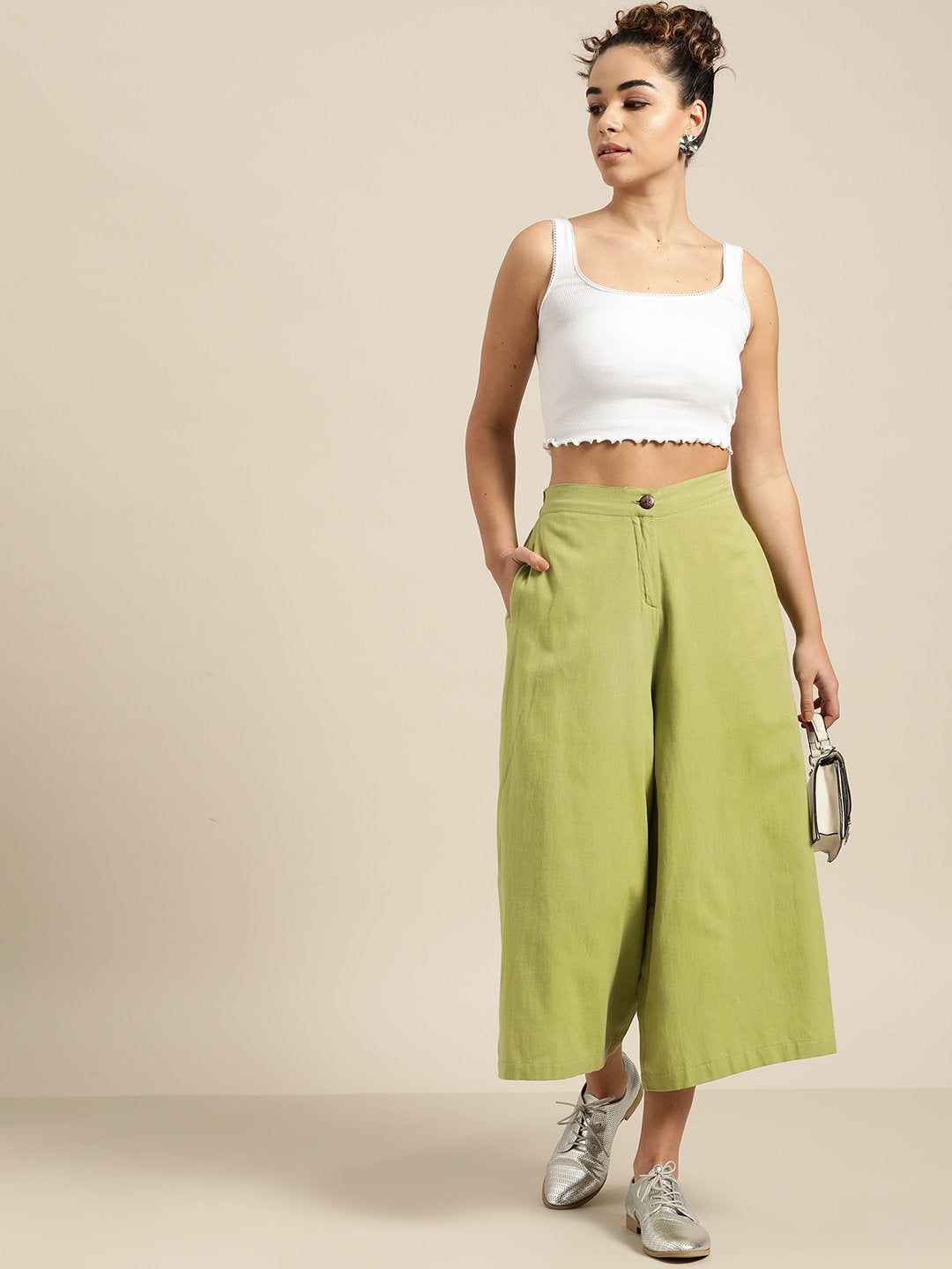 Women's Green Flared Pants - SASSAFRAS