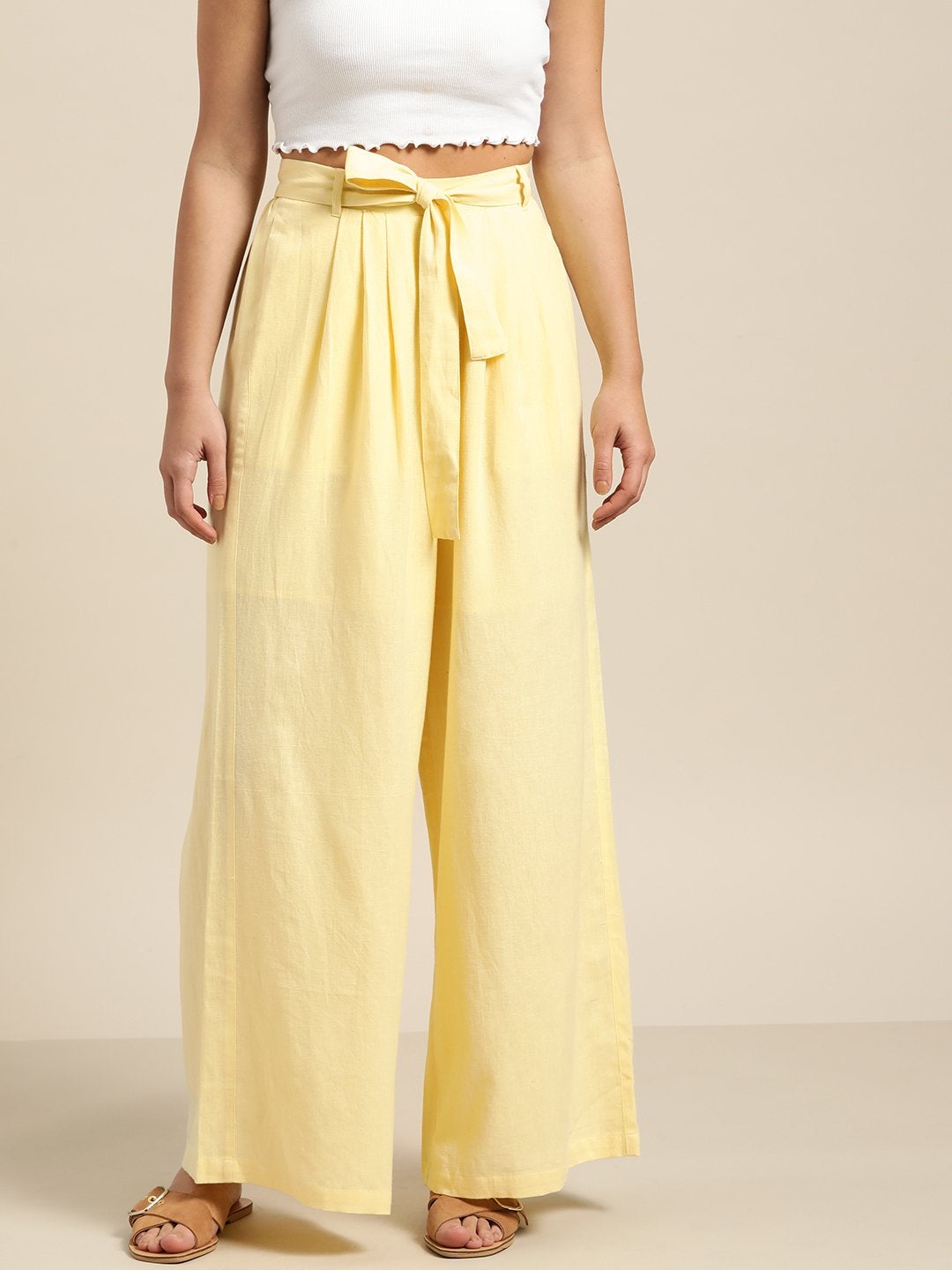 Women's Lemon Pleated Palazzo - SASSAFRAS