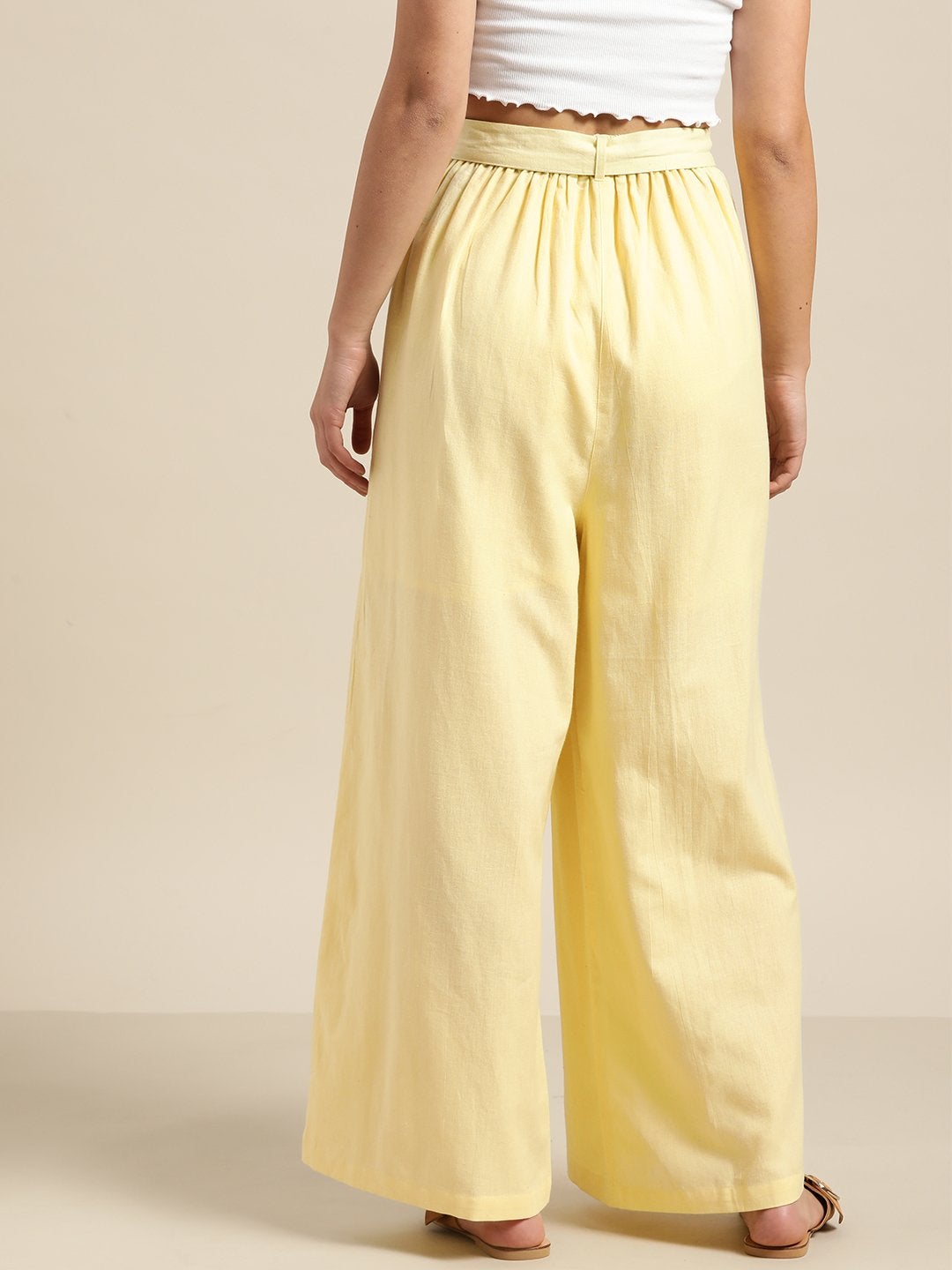 Women's Lemon Pleated Palazzo - SASSAFRAS