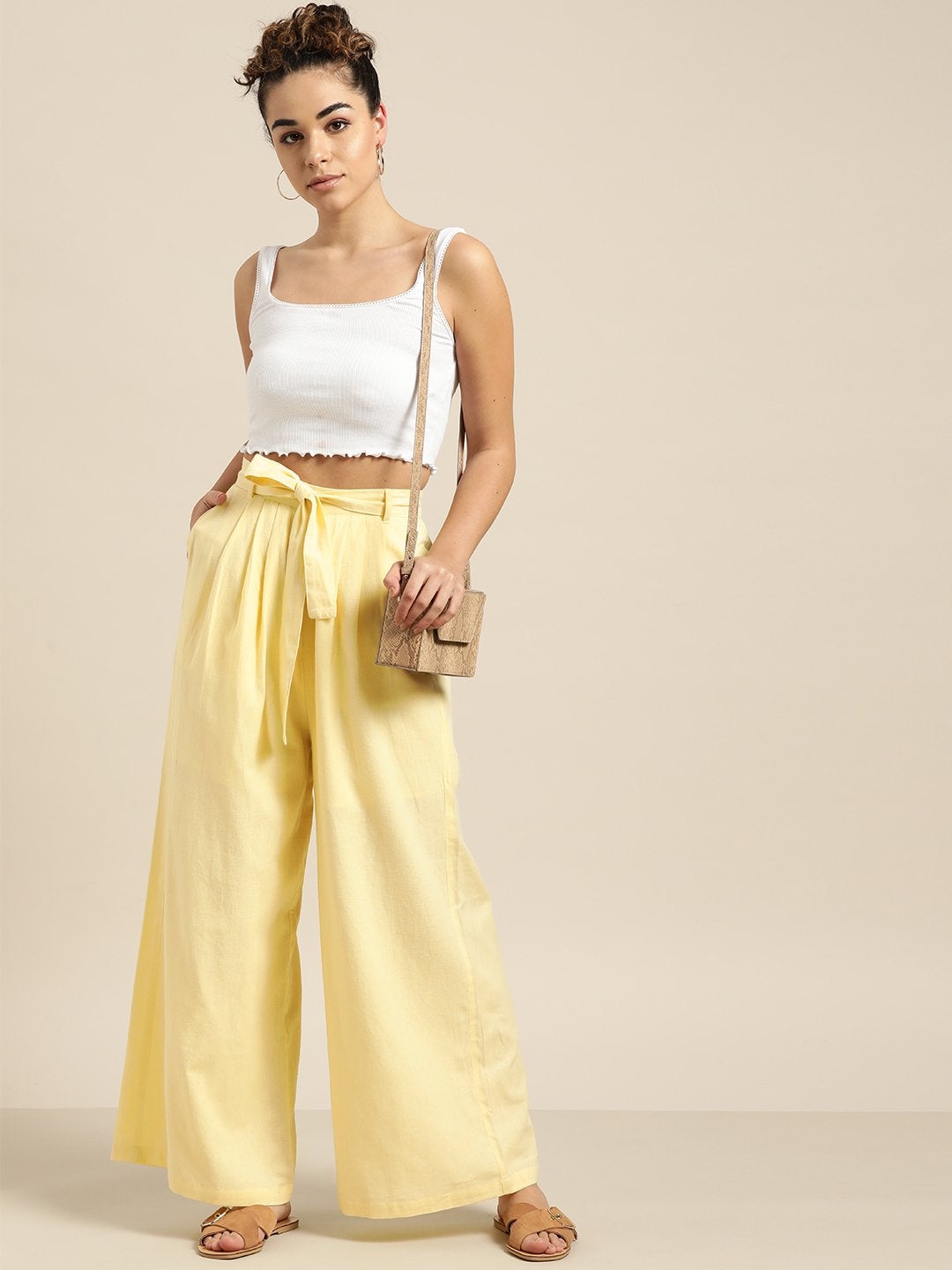 Women's Lemon Pleated Palazzo - SASSAFRAS