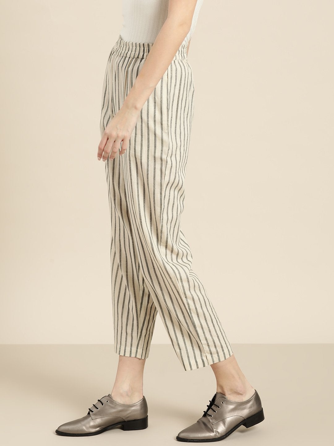 Women's Grey Striped Pants - SASSAFRAS