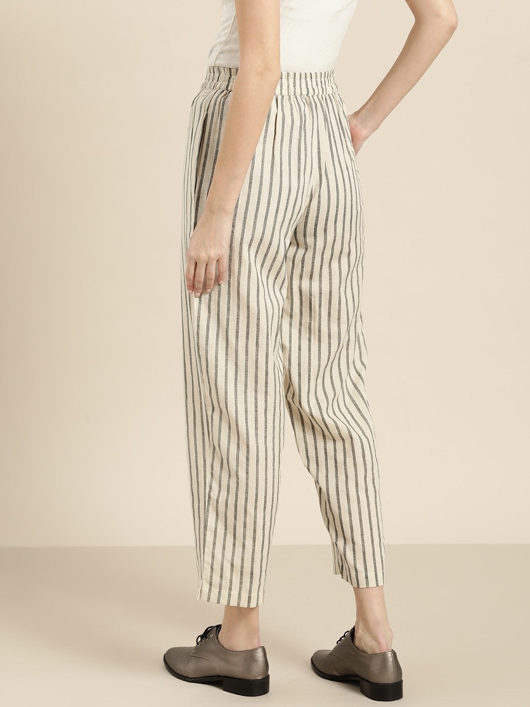 Women's Grey Striped Pants - SASSAFRAS