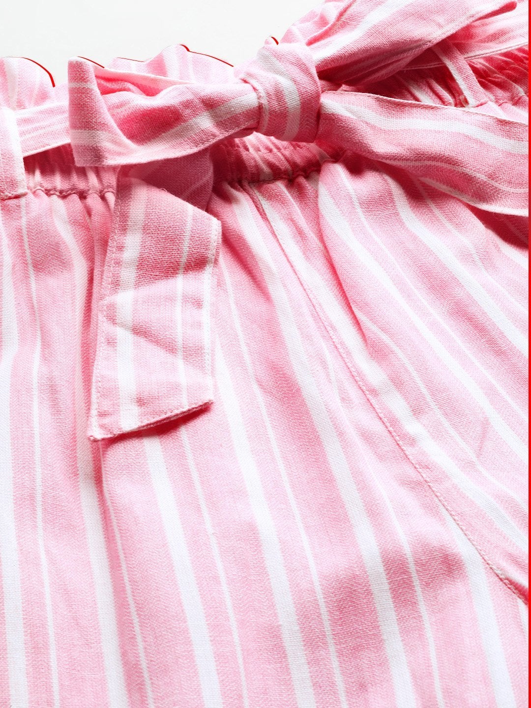Women's Pink Stripes Paper Bag Pants - SASSAFRAS