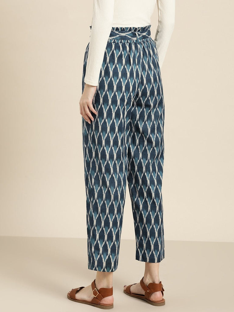 Women's Navy Ikat Paper Bag Pants