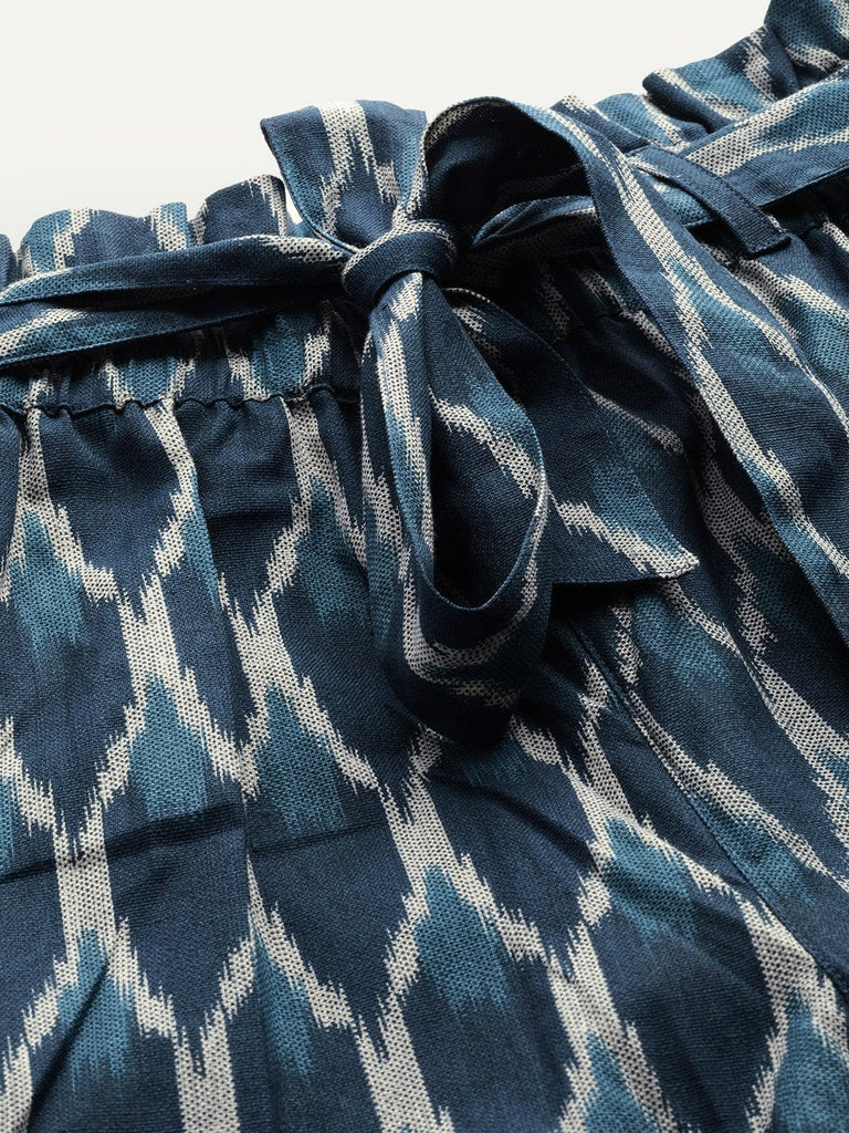 Women's Navy Ikat Paper Bag Pants
