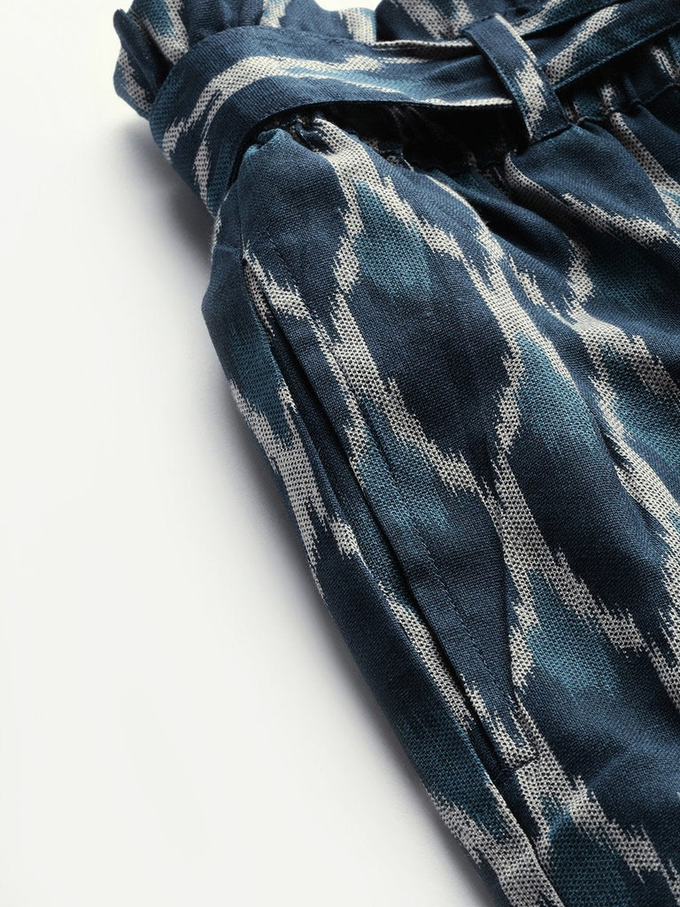 Women's Navy Ikat Paper Bag Pants
