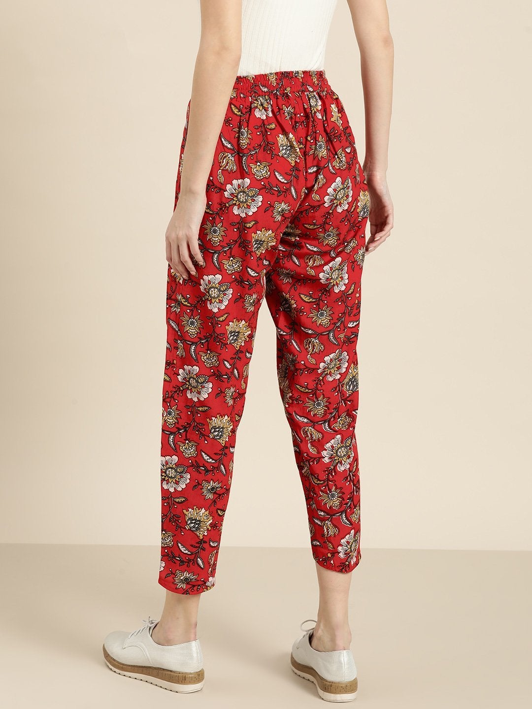 Women's Red Floral Tulip Pants - SASSAFRAS