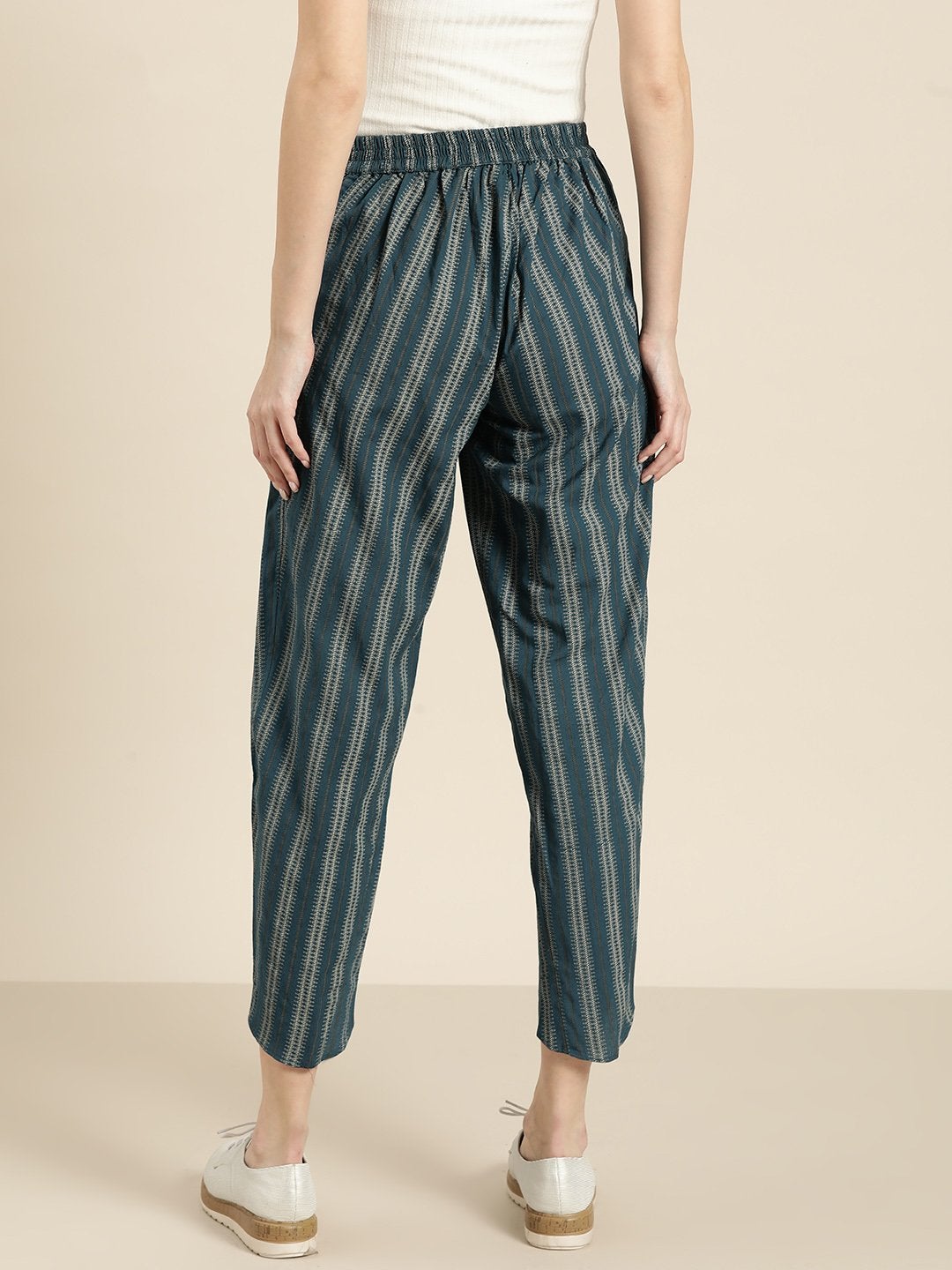 Women's Teal Striped Tulip Pants - SASSAFRAS