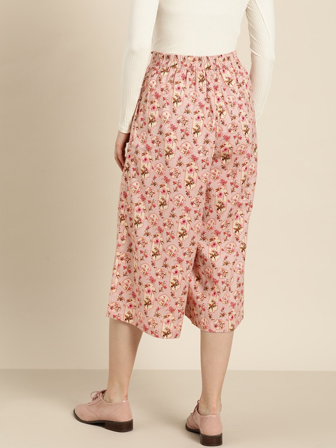 Women's Baked Pink Floral Flared Pants - SASSAFRAS