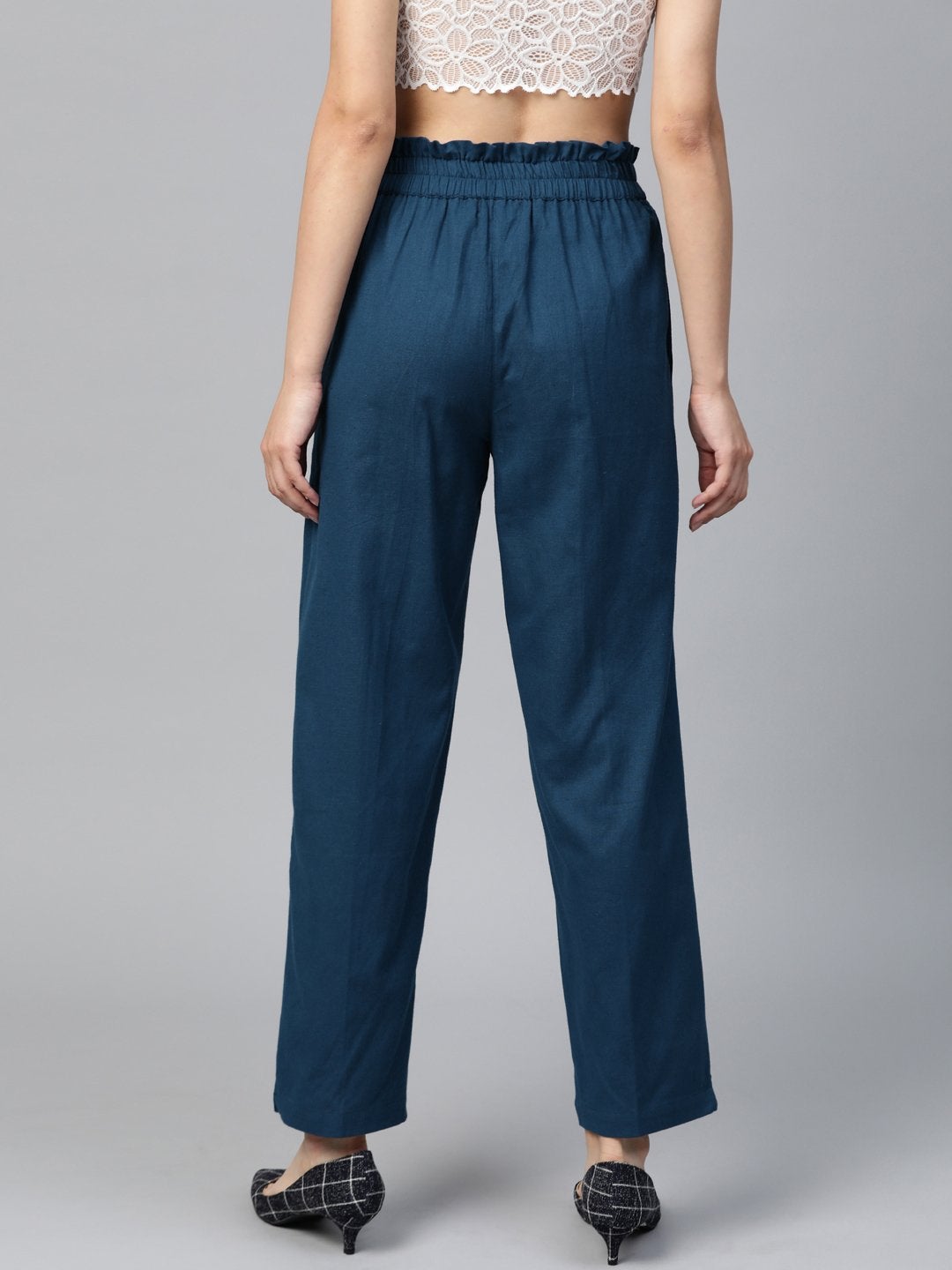 Women's Navy Paperbag Tapered Pants - SASSAFRAS