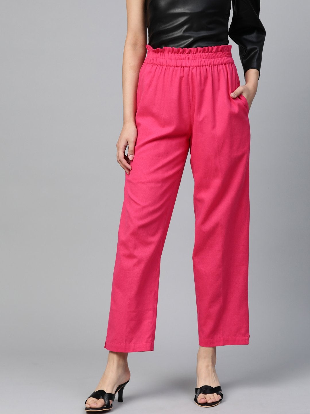 Women's Pink Paperbag Tapered Pants - SASSAFRAS