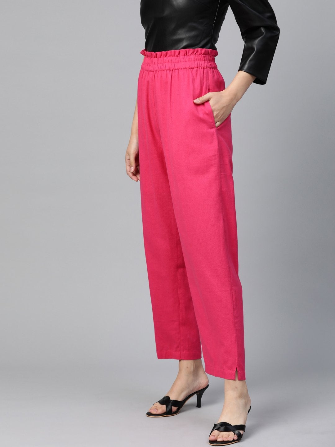 Women's Pink Paperbag Tapered Pants - SASSAFRAS