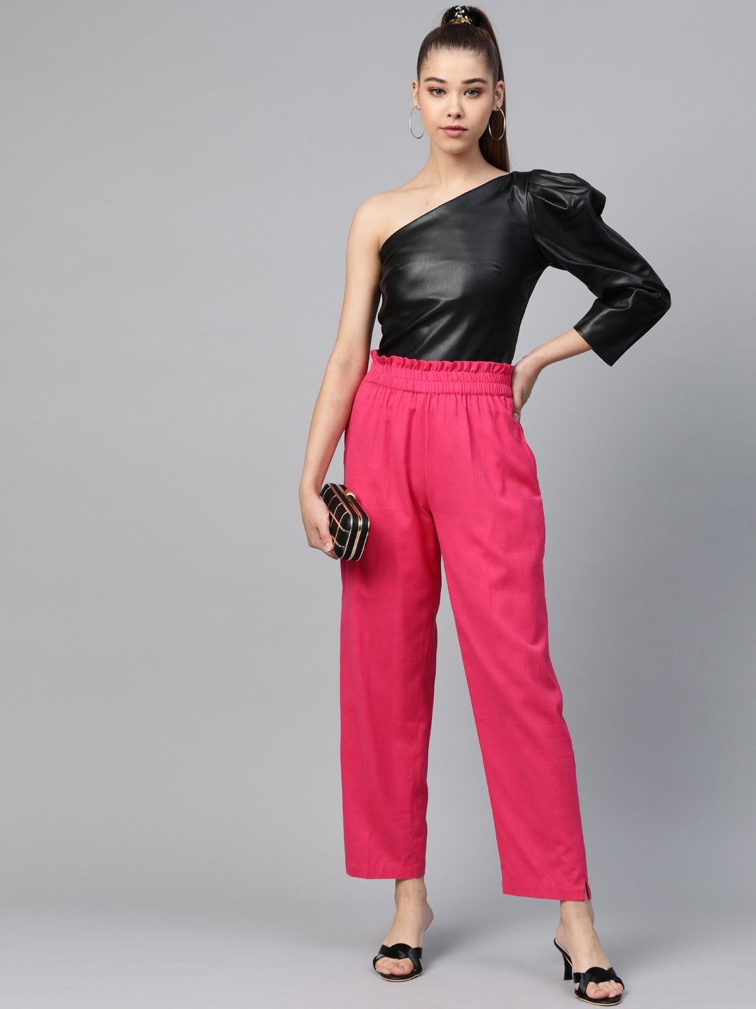 Women's Pink Paperbag Tapered Pants - SASSAFRAS