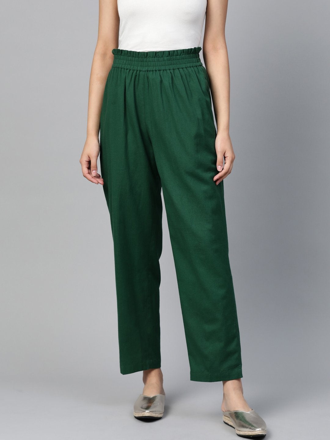 Women's Green Paperbag Tapered Pants - SASSAFRAS