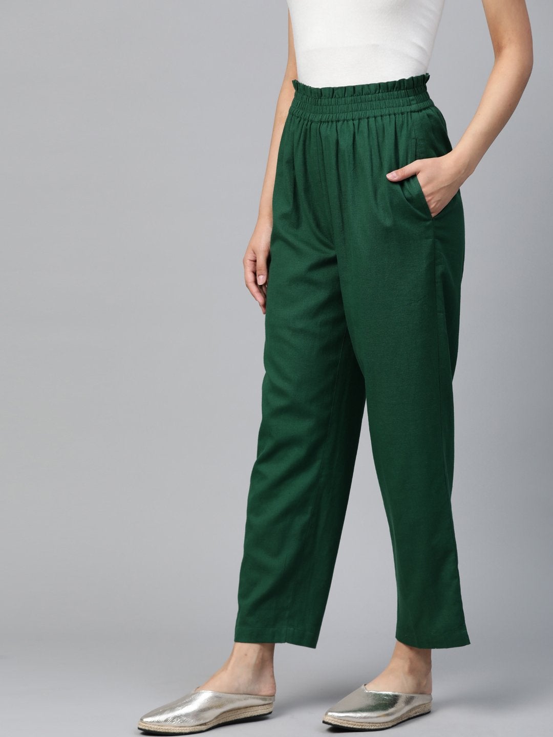 Women's Green Paperbag Tapered Pants - SASSAFRAS