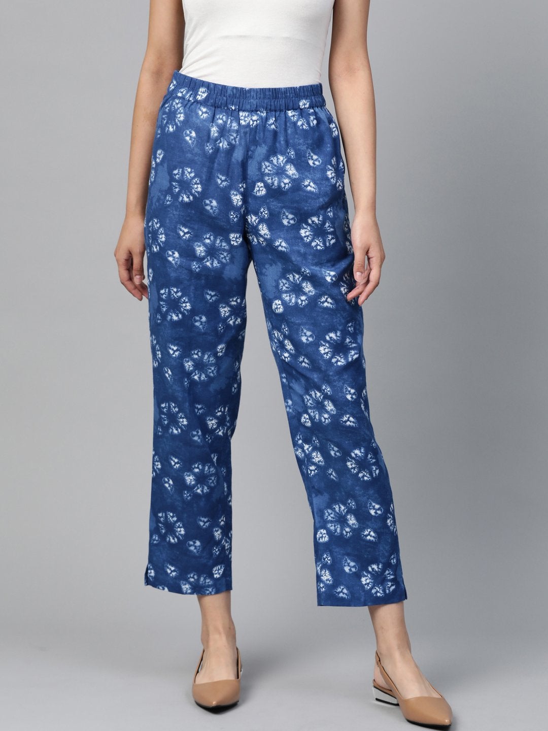 Women's Blue Tie & Dye Floral Tapered Pants - SASSAFRAS