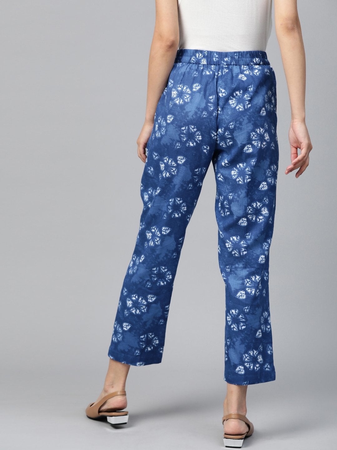 Women's Blue Tie & Dye Floral Tapered Pants - SASSAFRAS