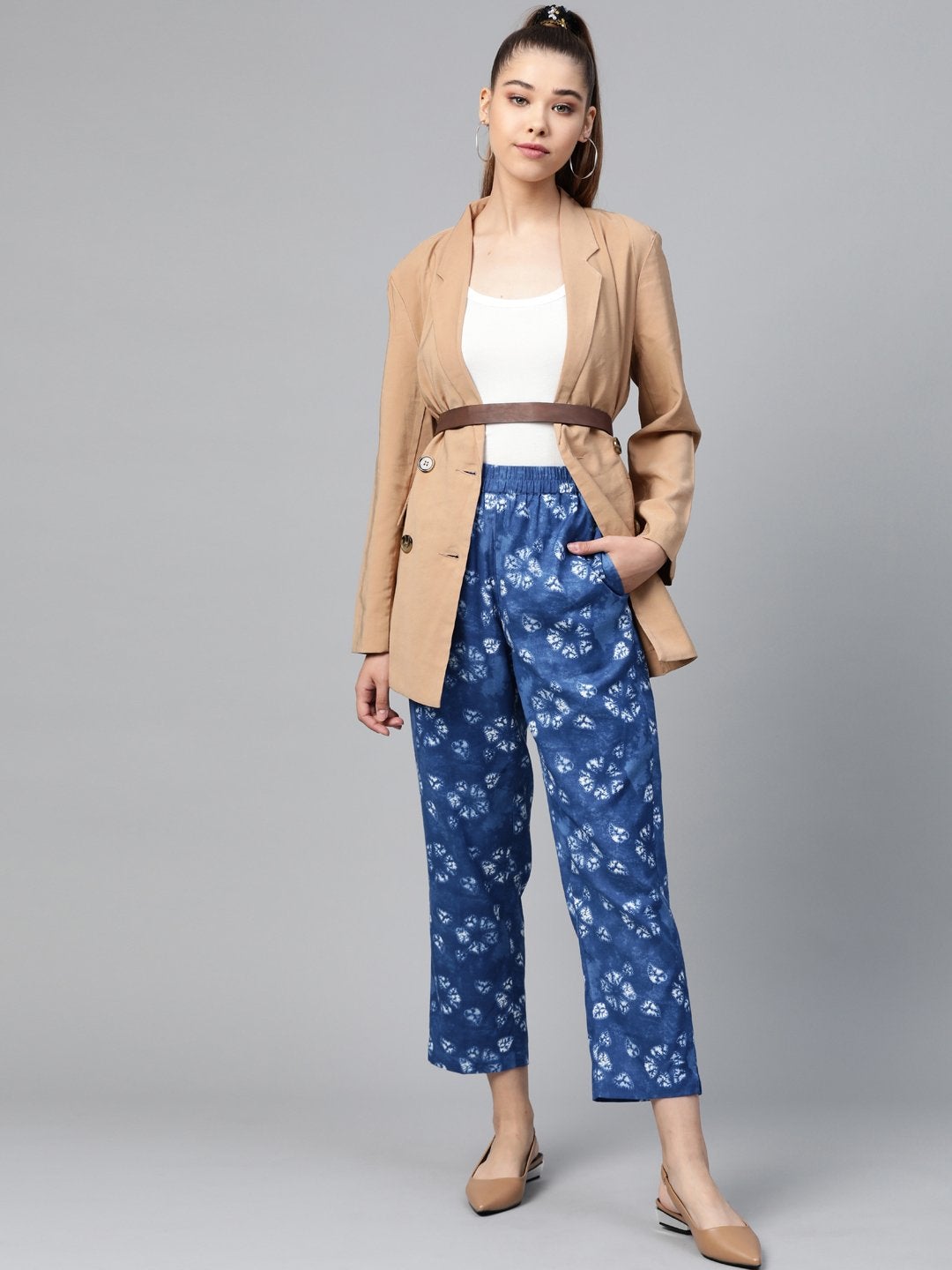 Women's Blue Tie & Dye Floral Tapered Pants - SASSAFRAS