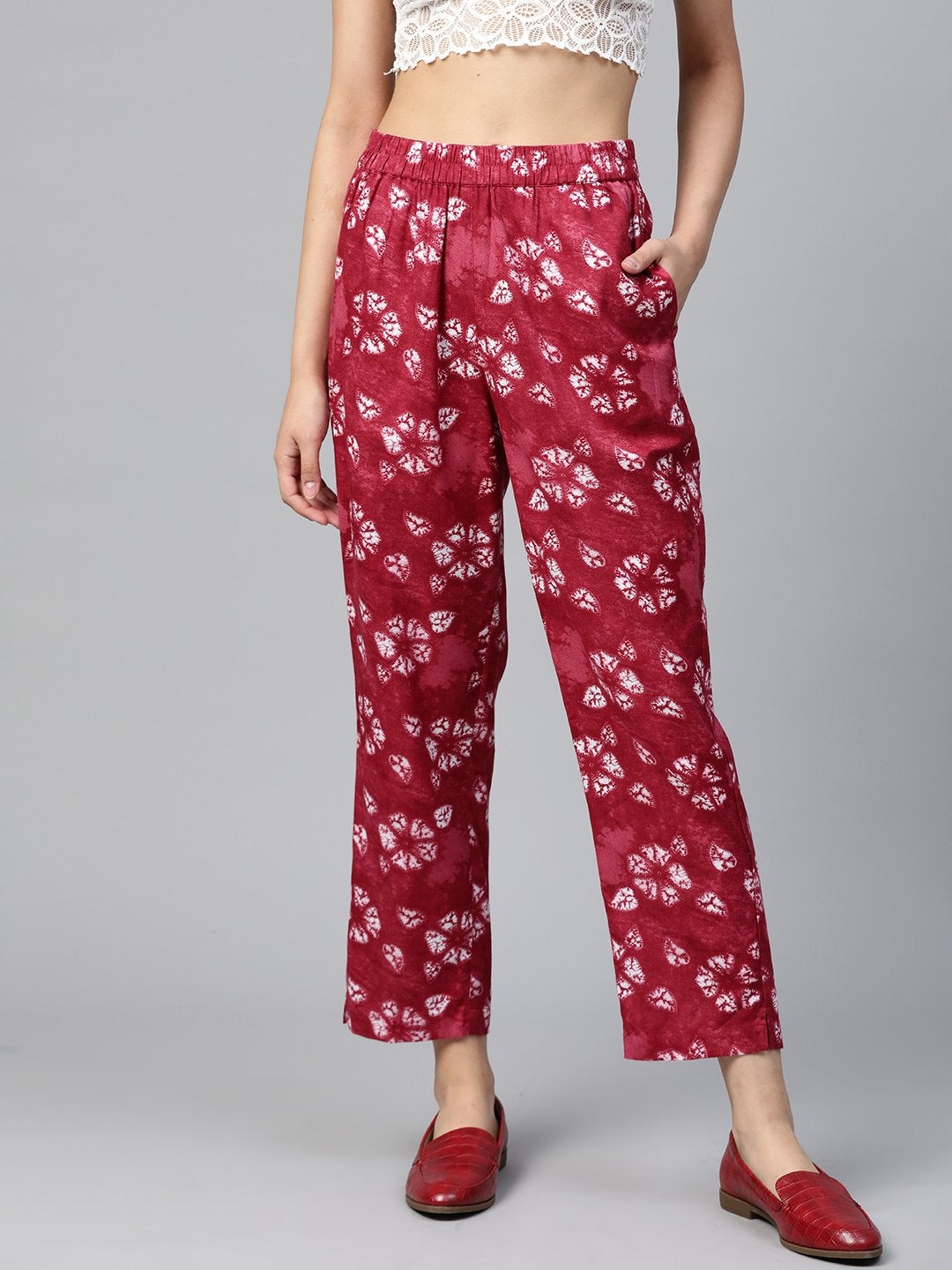 Women's Red Tie & Dye Floral Tapered Pants - SASSAFRAS