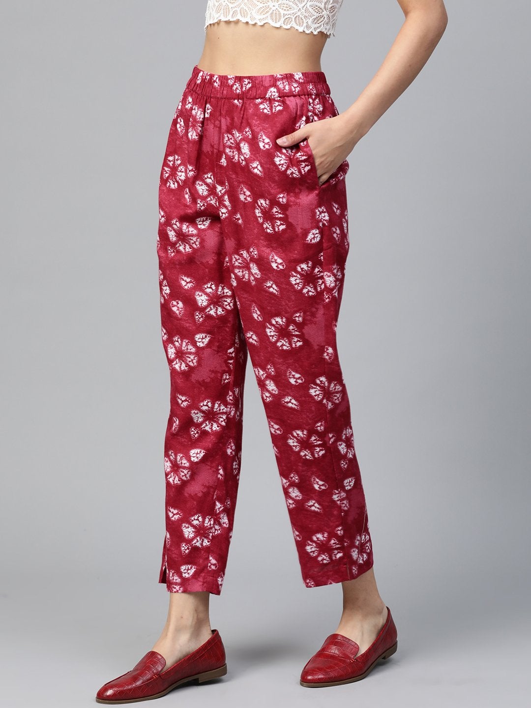 Women's Red Tie & Dye Floral Tapered Pants - SASSAFRAS