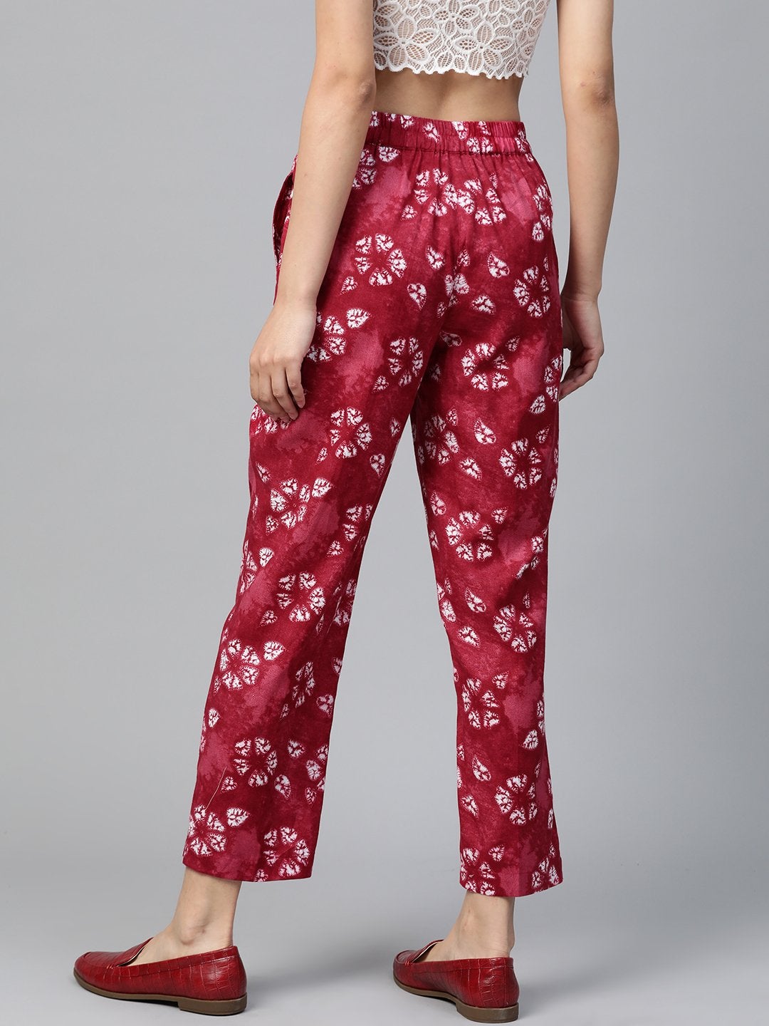 Women's Red Tie & Dye Floral Tapered Pants - SASSAFRAS