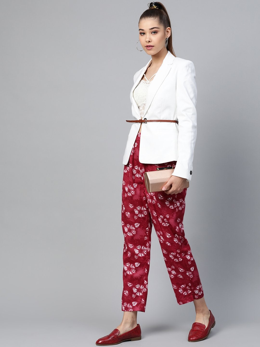 Women's Red Tie & Dye Floral Tapered Pants - SASSAFRAS