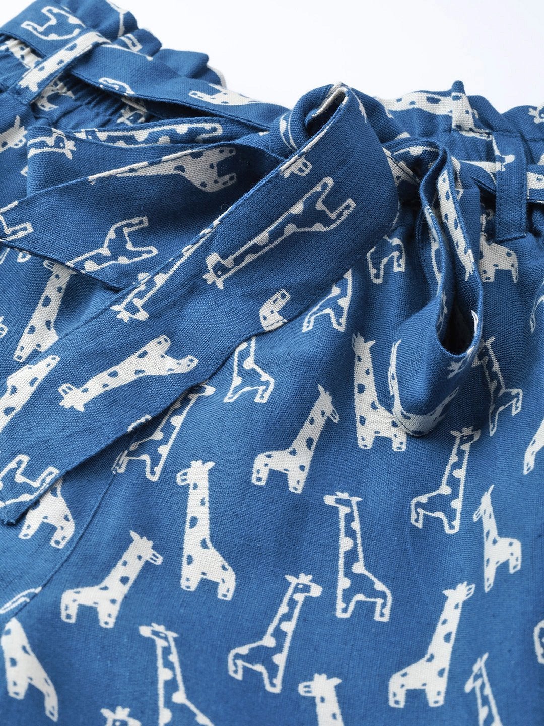 Women's Blue Giraffe Print Paper Bag Pants - SASSAFRAS